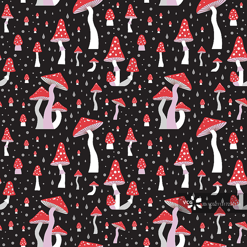 黑色背景上的扁平风毒蝇伞图案图片素材