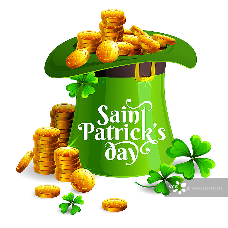 圣帕特里克节矮精灵帽子和硬币图片素材
