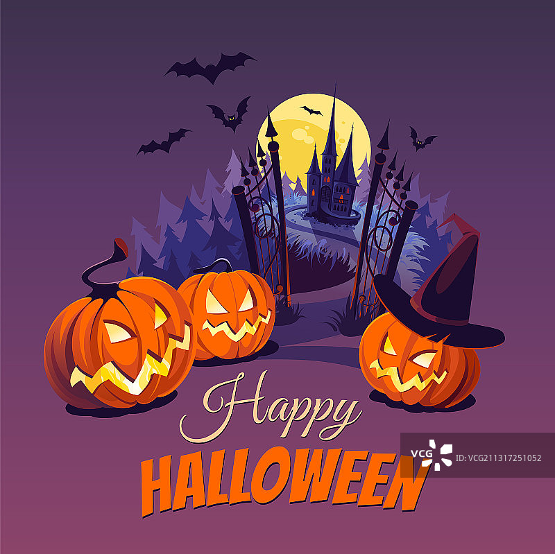万圣节南瓜与黑暗城堡图片素材