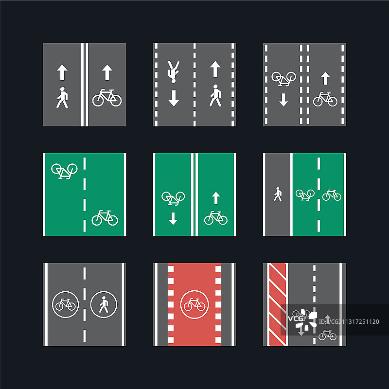 自行车和行人道路标志牌套装图片素材