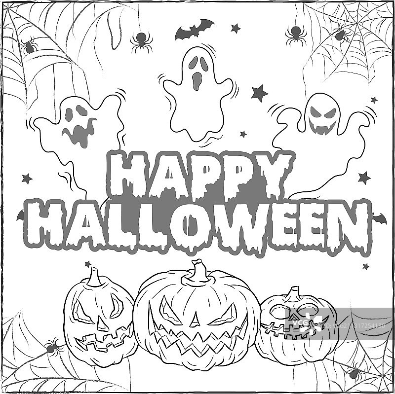 万圣节快乐恐怖绘画着色草图图片素材