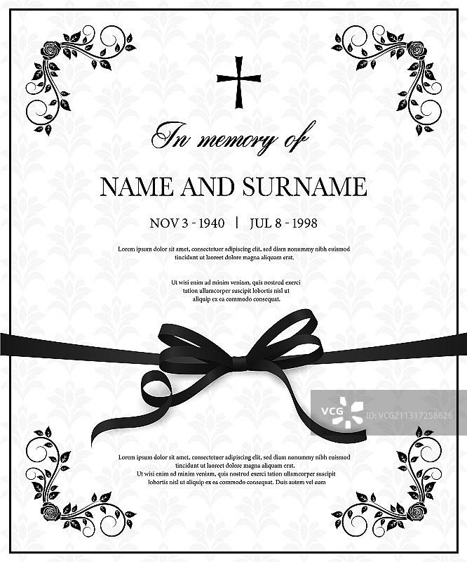 带花卉装饰的讣告卡模板图片素材