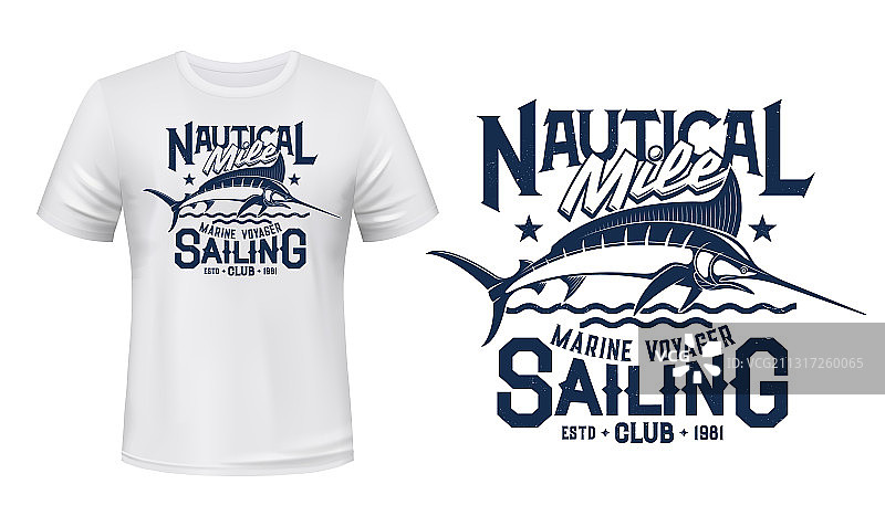 马林鱼钓鱼俱乐部吉祥物T恤印花图片素材