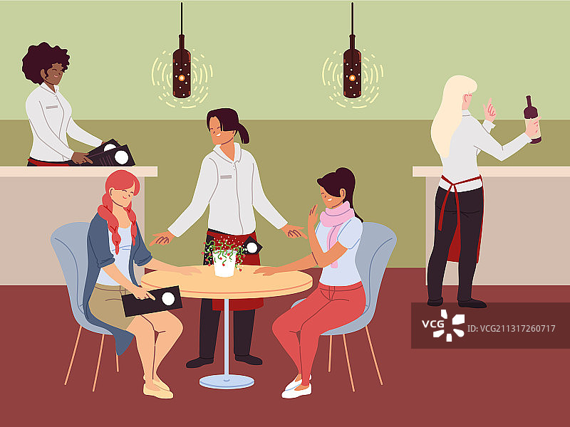 女人们坐在桌旁点餐图片素材