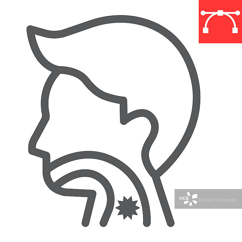 咽喉肿痛线条图标，新冠肺炎图片素材