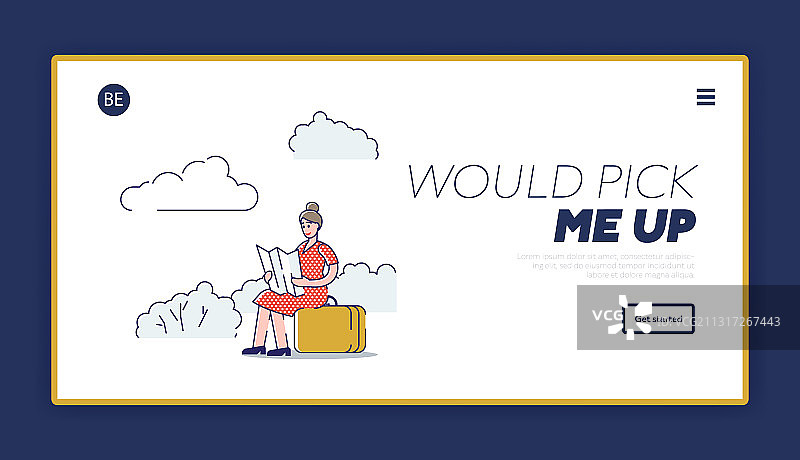 女士路边小憩旅行页面图片素材