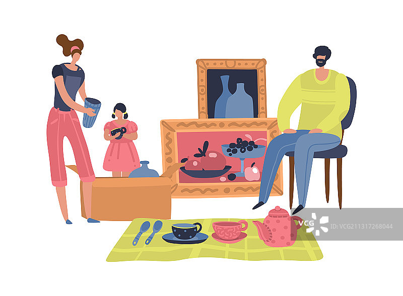 人们出售二手复古商品图片素材