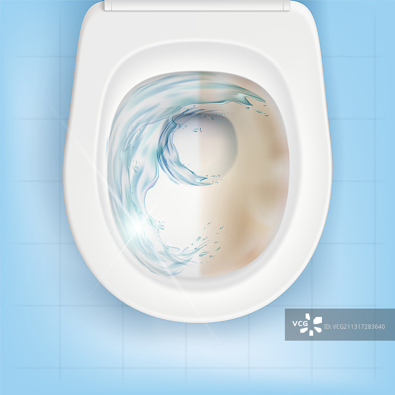 顶部视角：带有液体清洁剂的白色马桶图片素材