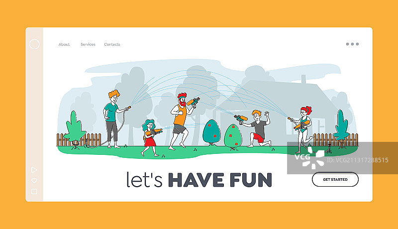 幸福家庭在夏日嬉水玩耍图片素材