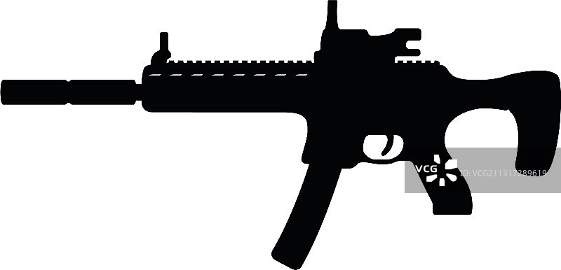 带消音器的军用冲锋枪图标图片素材