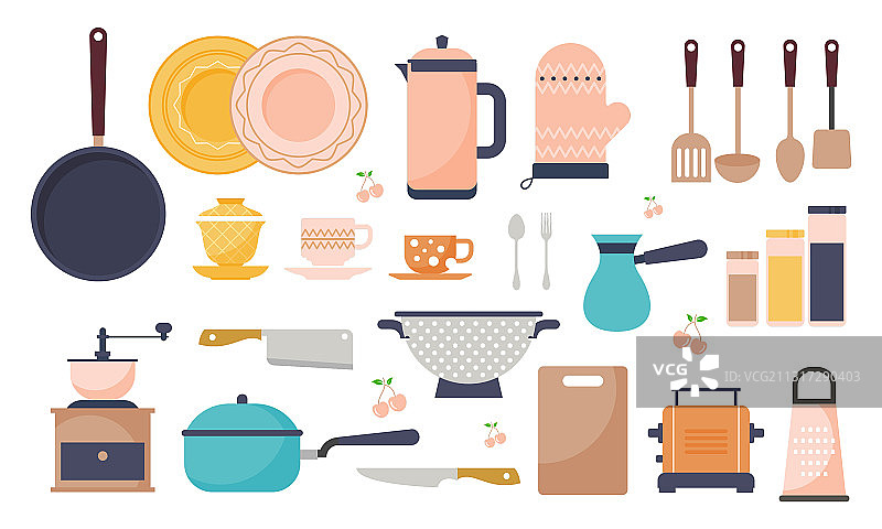现代厨房工具扁平风格图标Logo合集图片素材