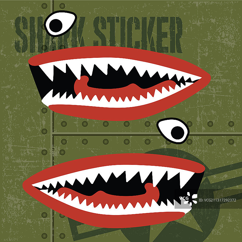 绿色背景上的虎鲨嘴贴纸乙烯基图片素材