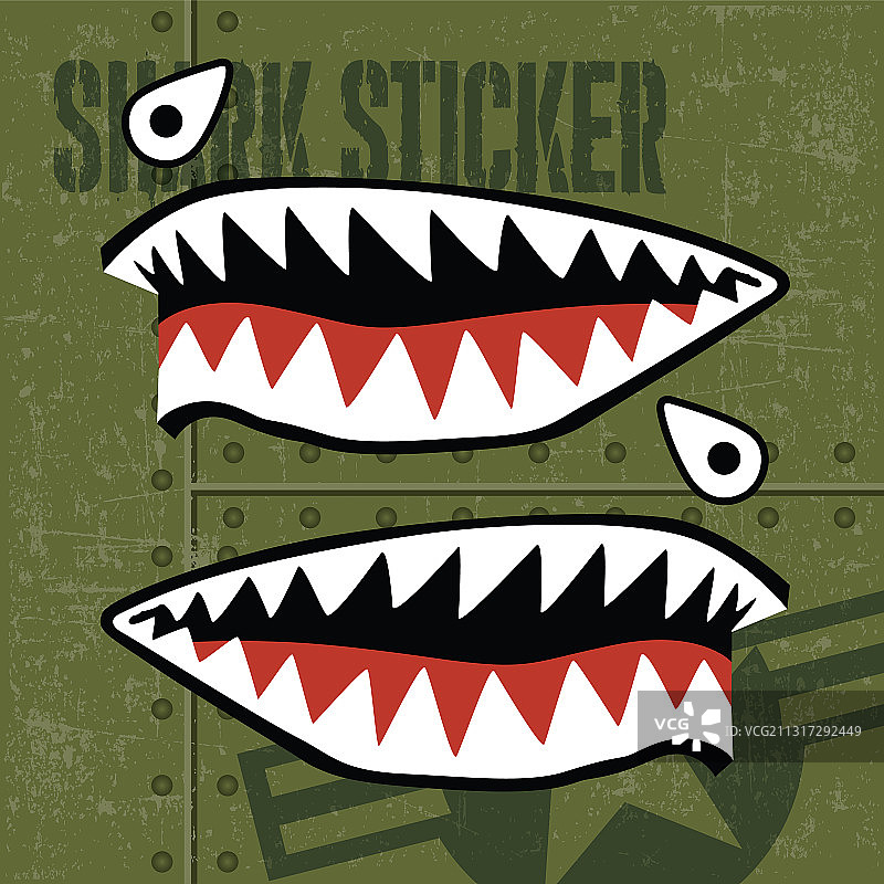 绿色背景上的虎鲨嘴贴纸乙烯基图片素材