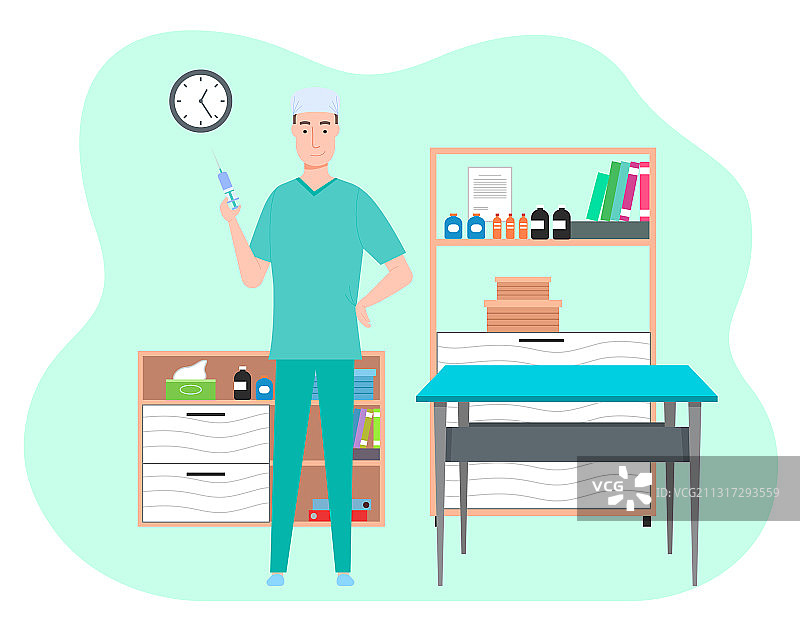 在医疗办公室里拿着的卡通男医生图片素材