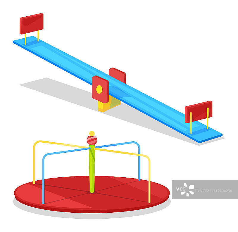 儿童旋转木马和跷跷板为年幼的孩子图片素材