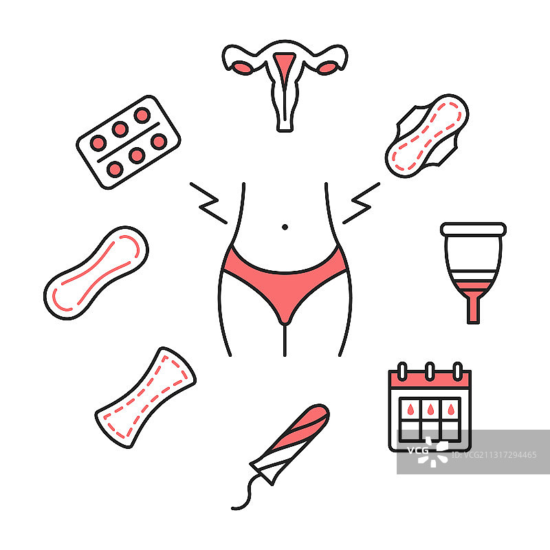 带有月经线扁平图标的圆形banner图片素材