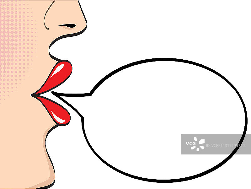 红唇女性面部与空白气泡图片素材