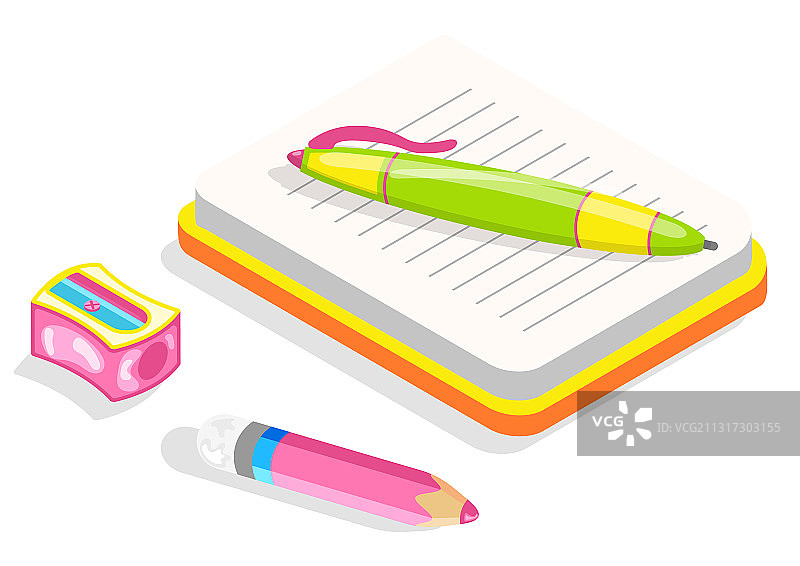 文具用品：练习本、铅笔和钢笔图片素材