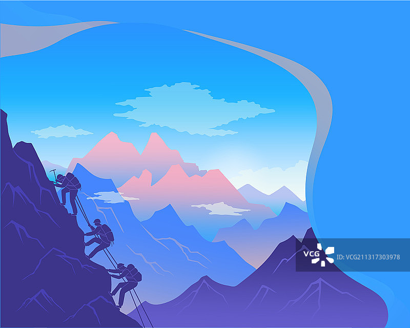 登山队三人登山图片素材