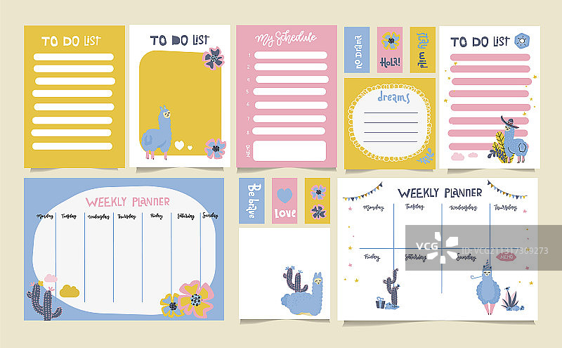 可爱每周计划清单套装图片素材
