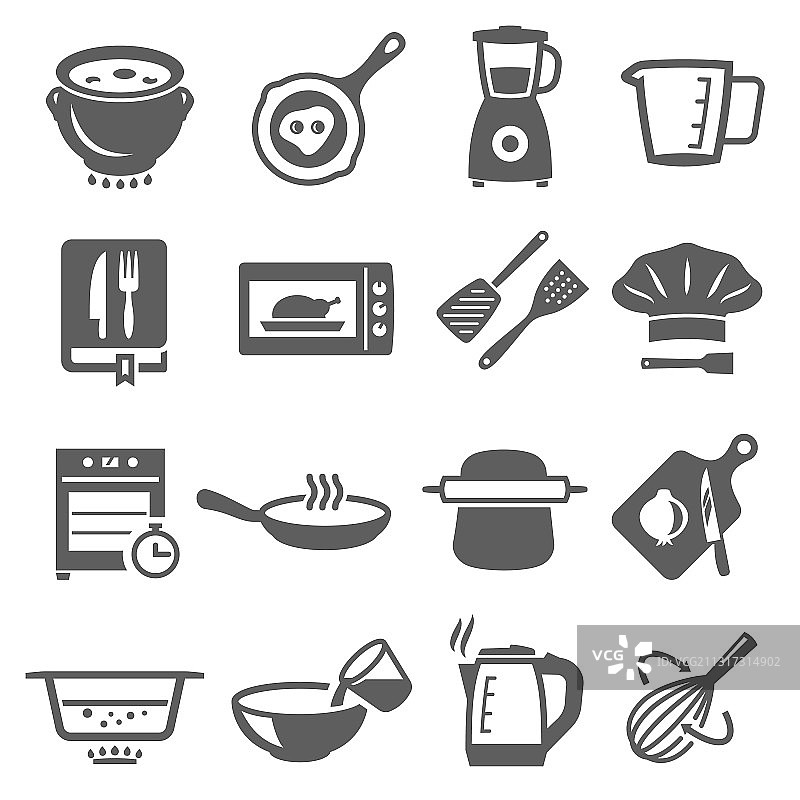 烹饪炊具粗体黑色轮廓图标合集图片素材