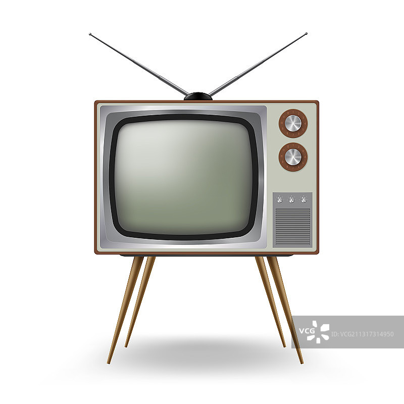 带天线的旧式四脚电视机图片素材