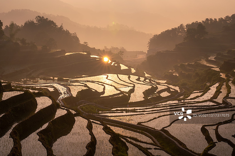 黄冈雾云山梯田图片素材