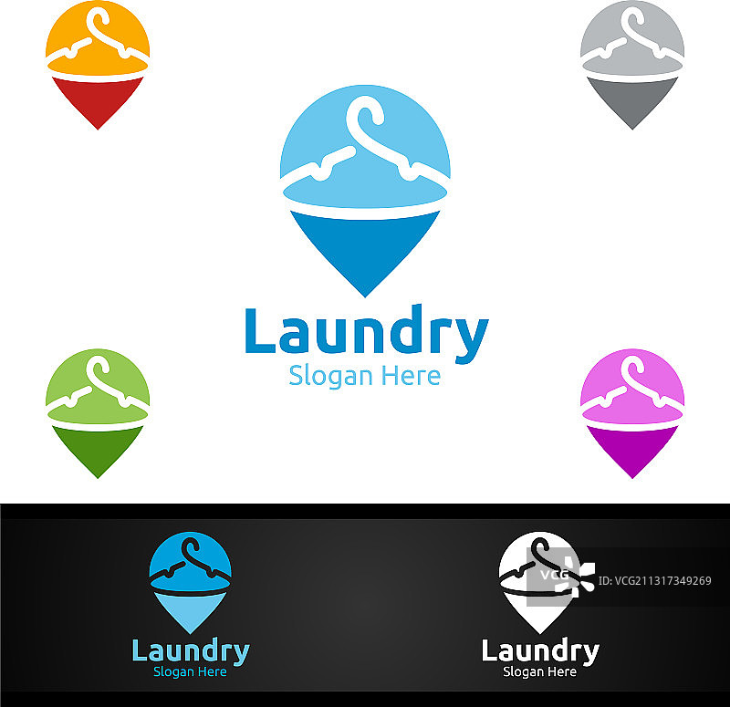 带有衣物和水的图钉洗衣店干洗店标志图片素材