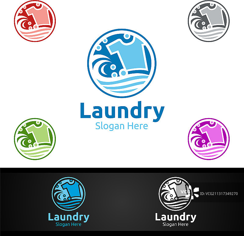 洗衣店Logo设计，包含衣物和水元素图片素材