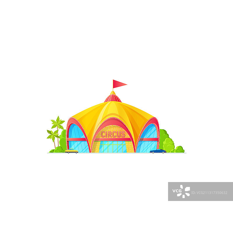 马戏团建筑和树木外观设计图片素材