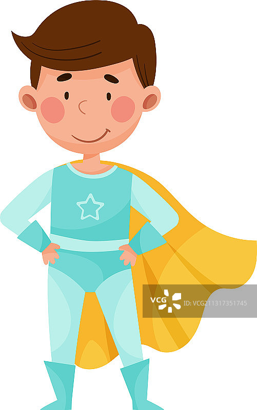 戴着超人服装的黑发可爱男孩图片素材