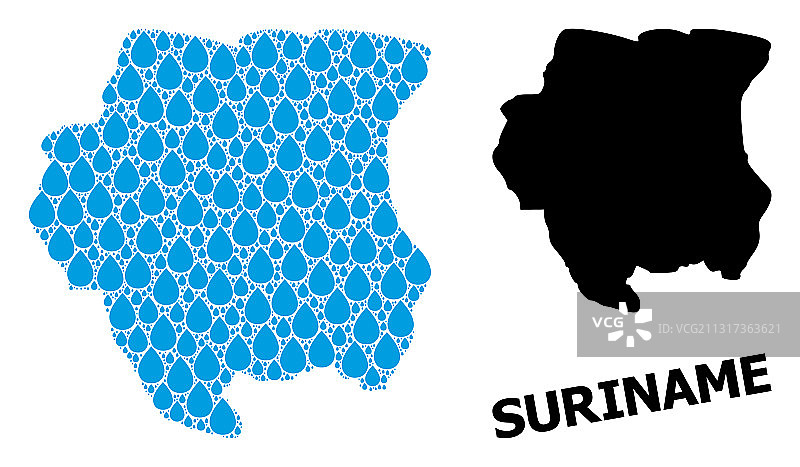 苏里南拼贴地图，液体水滴图片素材