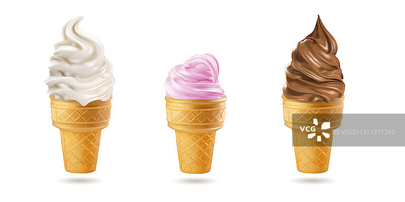 一组彩色牛奶冰淇淋3D图片素材