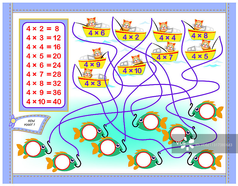 4的乘法表儿童练习图片素材