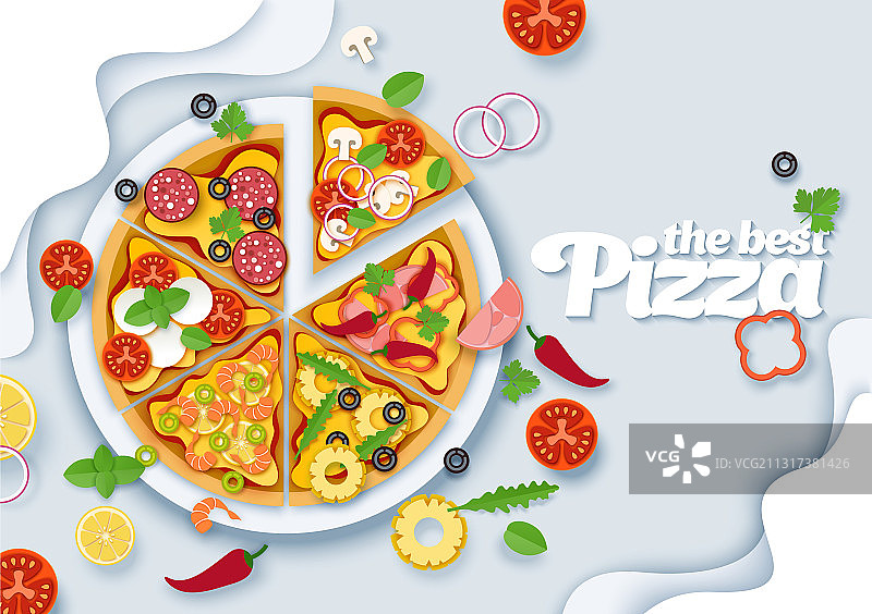 美味的意大利披萨分层纸艺图片素材