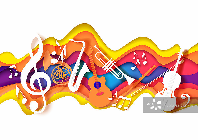 剪纸工艺风音乐作品图片素材