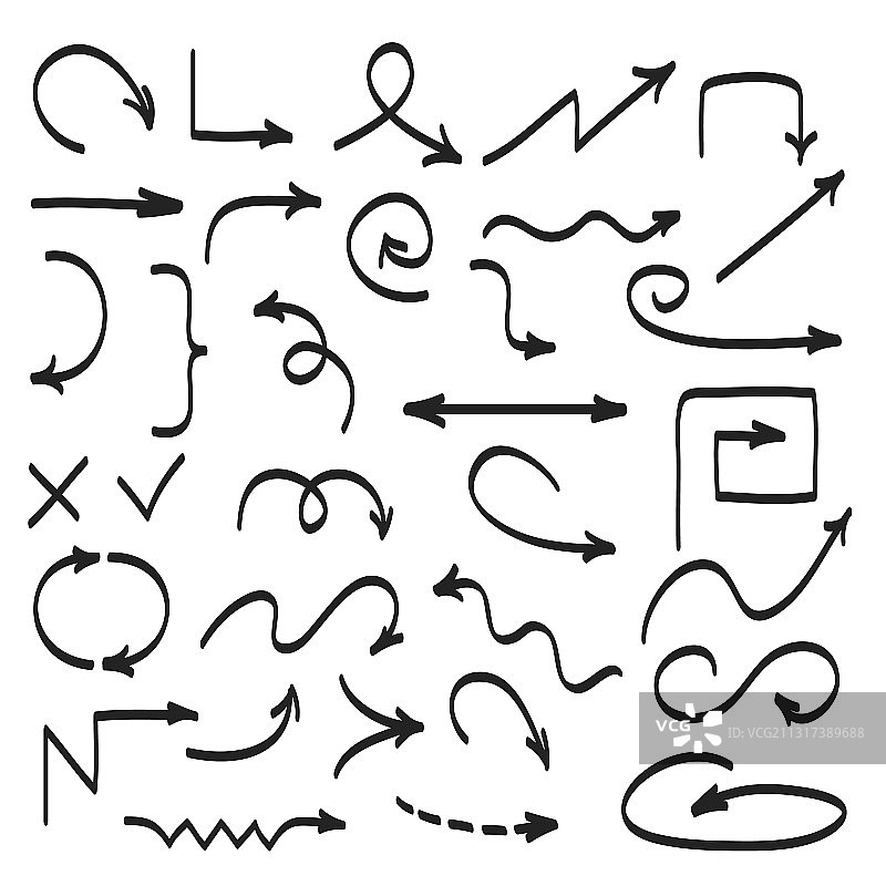 白色背景上手绘箭头图标大全图片素材