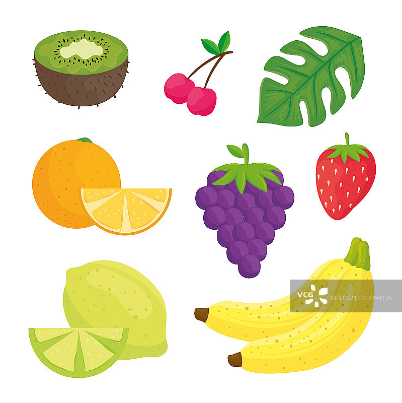 热带水果和树叶图片素材