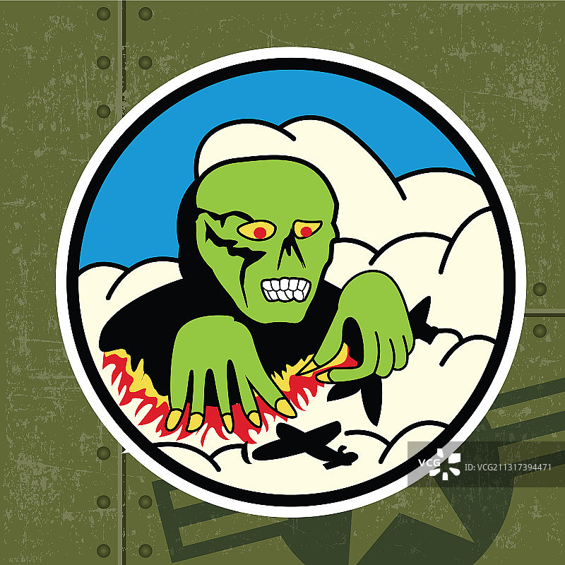 绿色背景上的虎鲨嘴贴纸乙烯基图片素材