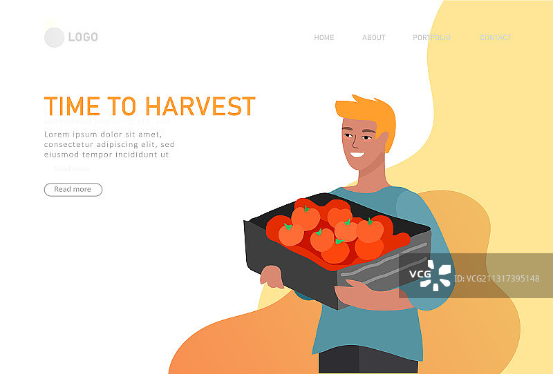 人们聚集收获农作物着陆页模板图片素材