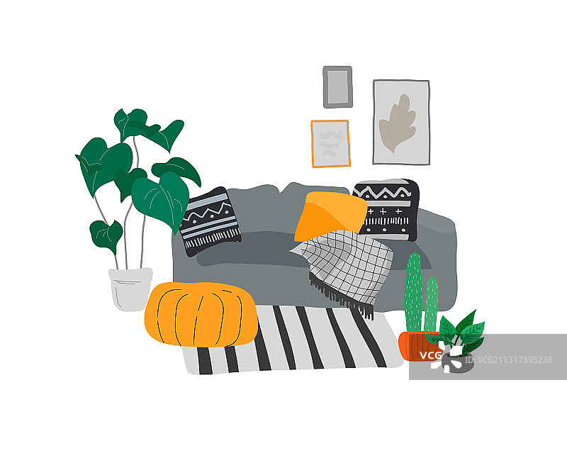 女孩坐在沙发上休息图片素材