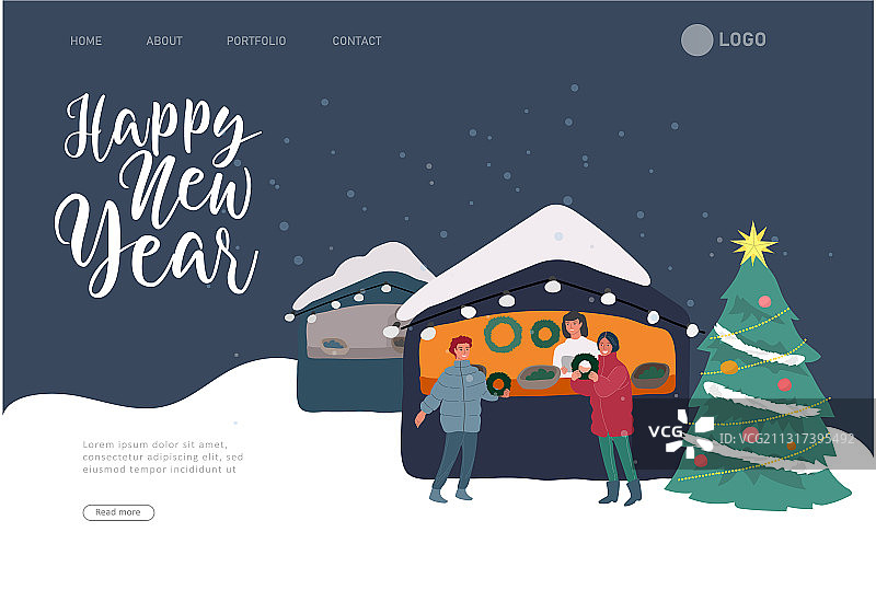 圣诞节主题着陆页模板图片素材