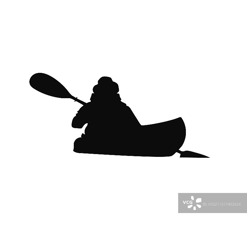 划独木舟的男子黑白轮廓图片素材