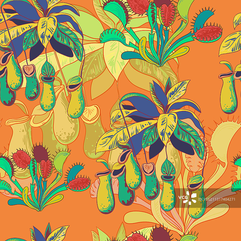 食肉植物无缝图案图片素材