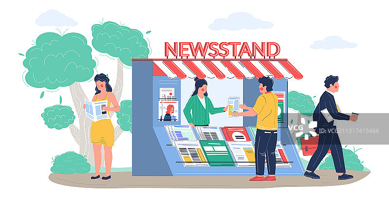 街头报刊亭和售货员图片素材