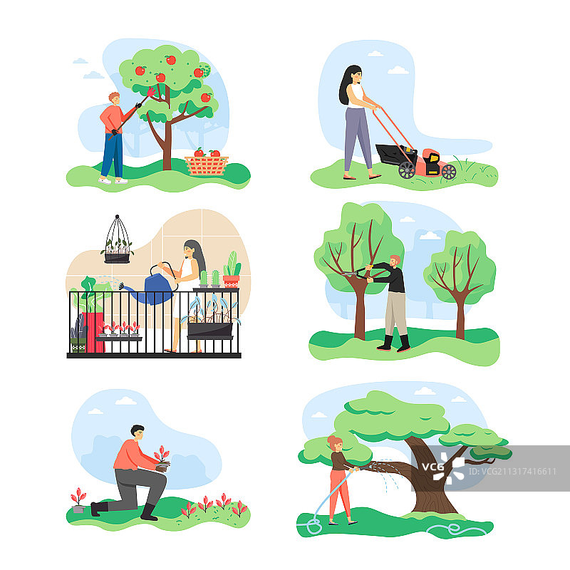 在花园工作的卡通园丁图片素材