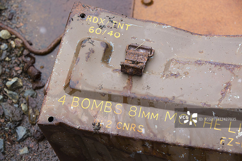 南乔治亚岛上的弹药箱，1980年代马岛战争遗留图片素材