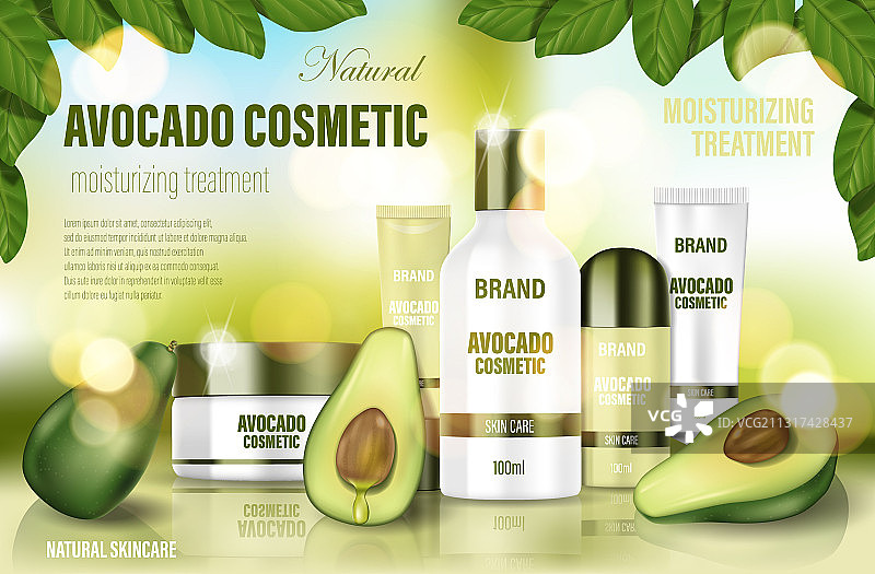 牛油果化妆品海报广告逼真面霜图片素材