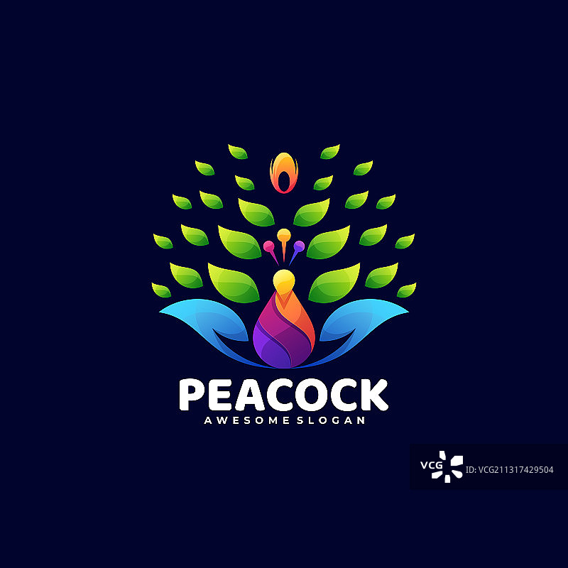 孔雀渐变彩色风格标志图片素材