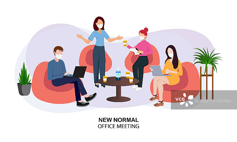 佩戴口罩的常态化商务办公室人群图片素材